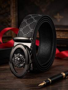1pc Men's Fashion Versatile Belt, Luxury Casual Style, Alloy Automatic Buckle, Adjustable Formal Leather Belt, Suitable For Daily Work, Travel And Parties - Multicolor - View 3