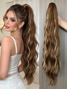 Clip-In Ponytail Wig, 18-22 Inch Water Wave Curly Hair, Heat-Resistant Fiber, Suitable For Daily Wear And Parties, Halloween - Blonde Highlight - View 1