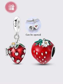 1 Pieces Original 925 Sterling Silver Beads Style Charms For Women Open & Close Design Strawberry Design Fits Original Bracelet & Necklace DIY Making - Multicolor - View 2