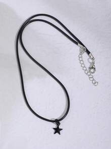 Black Star Pendant Collarbone Chain Necklace For Women, Minimalist Choker Neck Chain, Fashionable Versatile Jewelry Accessory - Black - View 4