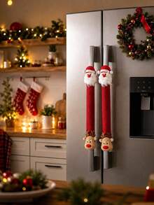 2pcs Red Christmas Refrigerator Handle Cover, Santa Claus, Reindeer And Snowflake Design, Soft Stretchy Removable Anti-Stain And Scratch-Protective Appliance Handle Cover For Refrigerator, Dishwasher, Microwave,Christmas Costumes,Christmas - Multicolor - View 9