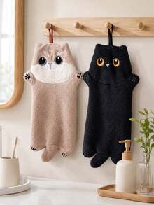 2pcs/1pc Cute Cat Plush Super Absorbent Hand Towel, Hanging Kitchen Bathroom Decorative Towel, Absorbent, Easy To Clean, Personalized Towel - Multicolor - View 8