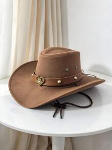 1pc Fashion Heart-Shaped Women's Western Cowboy Hat, Sun Protection Jazz Hat, Suitable For All Seasons, Outdoor Activities, Horse Riding, Parties And Photography. Foldable And Easy To Carry. - Heart Double-strap Hat - View 8