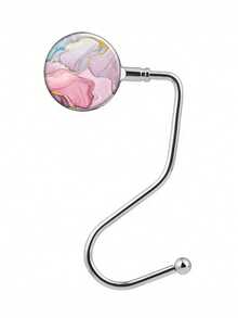 1pc Pink Marble Pattern Hook, Exquisite Print, Foldable, Suitable For Table, Desk, Can Hang Bags - Pink - View 14