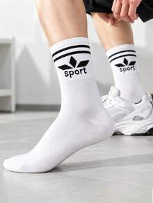 6 Pairs Unisex Mid-Calf Striped Sports Socks, Soft And Sweat-Absorbent, Suitable For Most Sports Scenarios, Winter - Black and White - View 4
