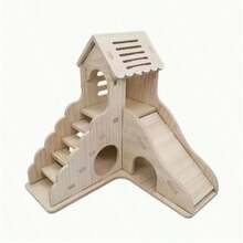 Hamster Wooden Hideout With Slide And Loft Cage Accessory - View 3