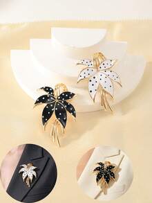 1pc Alloy Vintage Enamel Glazed Black & White Spotted Floral Brooch, Classic Women's Style, Suitable For Business, Commute, Party, Holiday And Other Occasions. - Flower - View 2