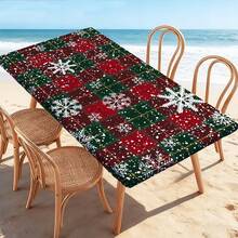 Taplak Meja Motif Salju Kotak-kotak Merah & Hijau Natal, Penutup Meja Kain Tahan Lama, Penggunaan Dalam & Luar Ruangan, Dekorasi Meja Pesta & Acara Liburan - B - View 8