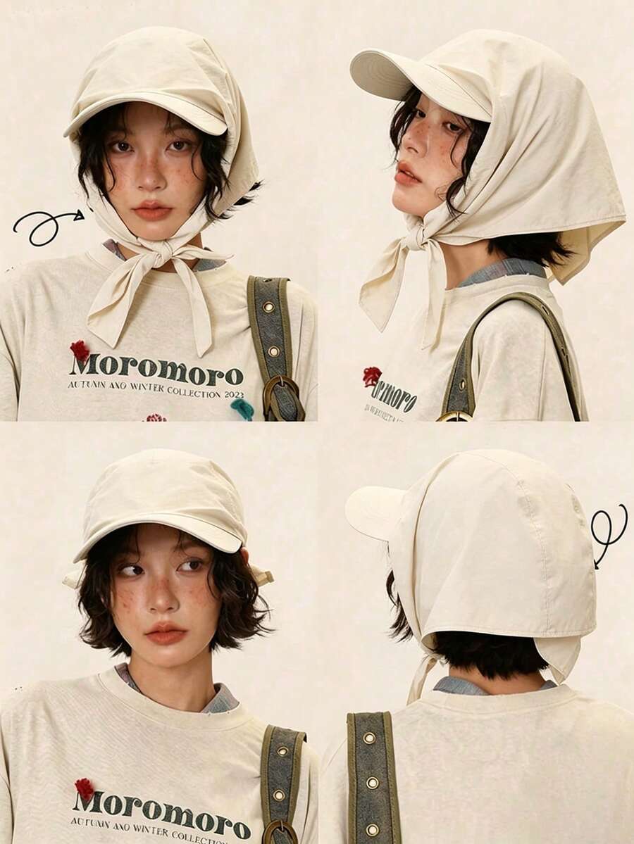 1Pc Women Adjustable Tie Bandana Hat Sun Protection Neck Cover Hat Lightweight For Outdoor Activities