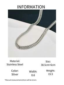 1pc Stainless Steel Silver Cuban Wheat Chain Necklace, Minimalist Versatile Unisex Collarbone Chain Accessory - Silver - View 2