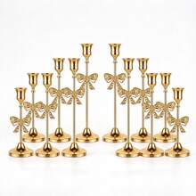 WAXJJDW 3/6/12Pcs Hollow Bow Metal Taper Candle Holder Set, Gold & Black Candlestick, Table Centerpiece For Wedding, Christmas, Thanksgiving, Halloween, Autumn Winter Home Party Decor - Cut-out Bow Metal Candle Holder - View 1