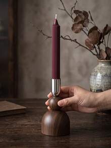 1/3/6Pcs Wood Grain Metal Candle Holder Set, Modern Taper Candle Holders With Metallic Cups, Decorative Candlestick Stand For Dining Table, Home Decor, Wedding, Party, Living Room, Boho Decor, Centerpiece, Holiday Gift. - Fashion Design - View 3