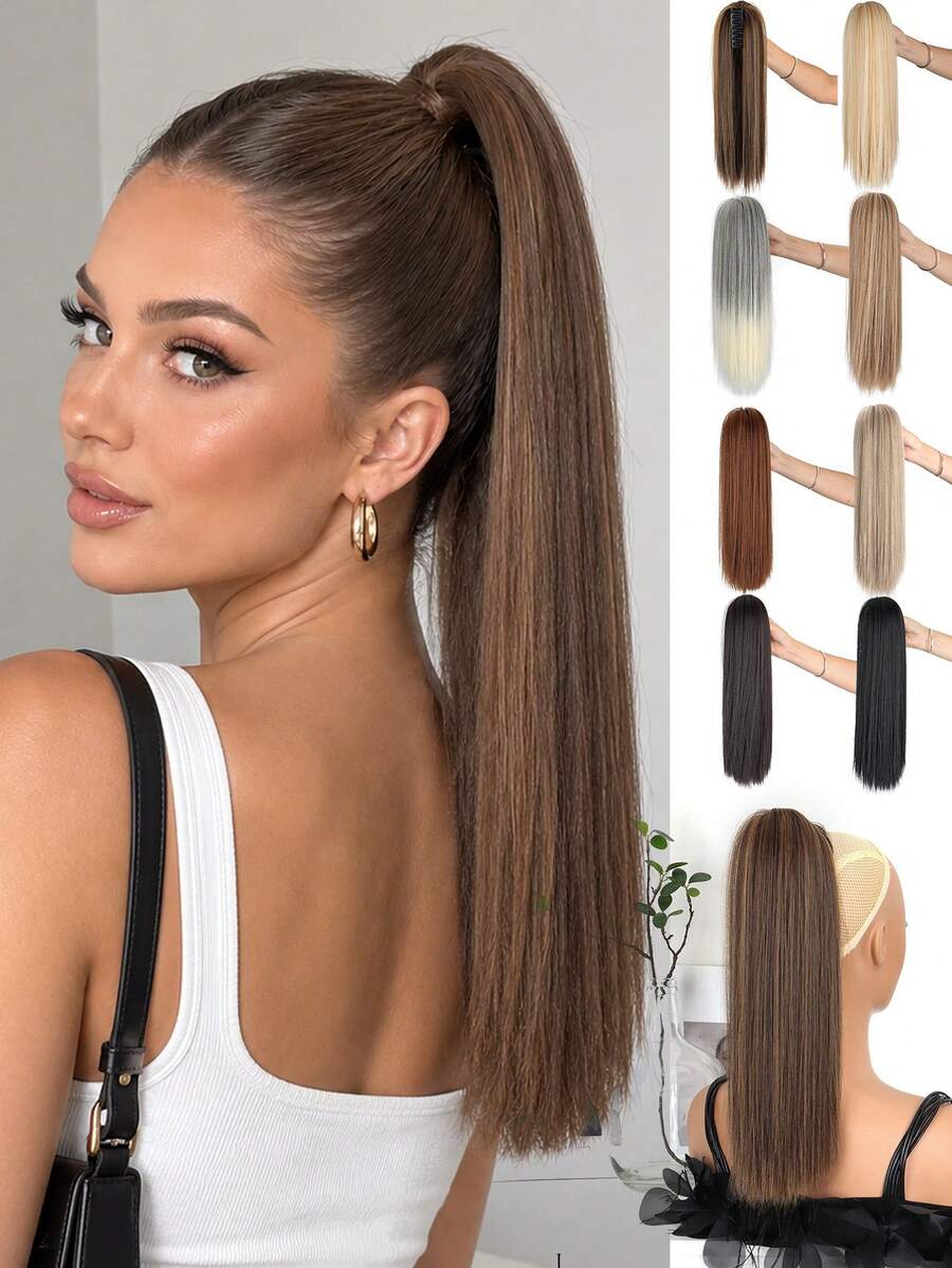 16 Inch Clip In Straight Ponytail Hair Extension, Synthetic Hairpiece ...