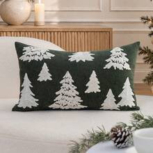 1pc Green Christmas Tree Embroidered Pillow Case, Suitable For Indoor Decoration, Christmas Decoration, All-Season Pillow Case, Without Insert - Green - View 11