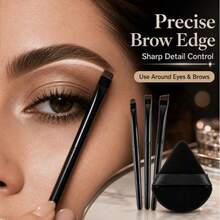 4pcs Eyebrow & Eyeliner Makeup Brush Set, Includes Angled Brush, Suitable For Beginners, Ultra-Fine Eyeshadow Brush With Nylon Bristles, Compact Eyebrow Pencil, Suitable For Various Skin Types, Gentle On Delicate Eye Area - Multicolor - View 6