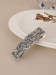 1pc Vintage Metal Spring Clip Minimalist Versatile Half-Up Ponytail Hair Clip - Antique Silver - View 5