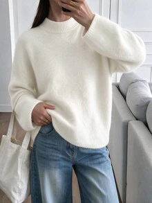 Women's Casual Long Sleeve T-Shirt, Autumn/Winter Daily Round Neck Loose Fit Top, Streetwear And Preppy Style - White - View 8