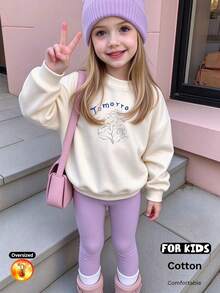 Loose Fit Crew Neck Thickened Sweatshirt With Tomorrow Text And Flower Pattern - Apricot - View 9