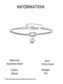 1pc Stainless Steel Heart Pendant Concentric Knot Round Snake Chain Fashion Unisex Bracelet - Heart Bracelet - View 6