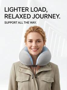 1 Set Memory Foam U-Shaped Neck Pillow With EVA Storage Box, Lightweight Slow Rebound Colorblock Camel-Shaped With Adjustable Buckle, Comfortable Pressure-Relieving Portable Sleep Pillow For Airplane, Subway, Long-Distance Travel And Office - Multicolor - View 4