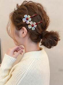 2pcs Colorful Acetate Fiber Flower Hair Clips, Side Bang Clips, Women's Hair Accessories, Spring/Summer - Multicolor - View 5