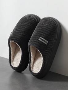 Men's Vertical Striped Soft Sole Indoor/Outdoor Plush Lined Closed Toe Slippers, Autumn/Winter - Black - View 8