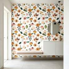 1 Roll Waterproof White Background With Small Brown Floral Peel And Stick Wallpaper Easy To Install And Removable PVC Sticker For Kitchen Countertops And Bathroom Tabletops Self-Adhesive Vinyl For Spring Home Refresh17.32In * 39.3/118.1/196.8In - A - View 3