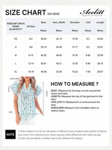 Acelitt Summer Green Floral Patchwork Striped Print Contrast Color V-Neck Loose Ruffle Sleeve Casual T-Shirt For Women, Suitable For Outing And Vacation - Green - View 3