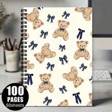 Charming Spiral Notebook Design With A Teddy Bear And Bow Pattern - A Delicate Light Beige Diary Decorated With A Black - One Book (50 Pages, 100 Pages) - View 10