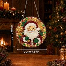 2D Flat Acrylic,1Pc Pearl Diamond Painting,Christmas Santa Claus Round Hanging Ornament,Candy Cane Snowflake Pattern,Suitable For Front Door,Window,Wall,Home Xmas Decor,Christmas Gift - View 3