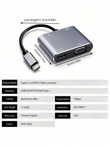 4-In-1 Type-C Hub, USB3.0 High-Speed Transfer, 4K HD, 100W PD Fast Charging, Widely Compatible - Grey - View 12