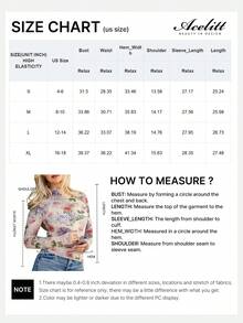 Acelitt Women's Watercolor Floral Print Mesh Round Neck Thumbhole Long Sleeve Fitted Elegant Pullover Vacation - Multicolor - View 3