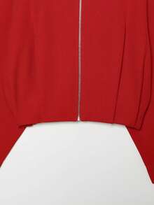 Jaket Penerbangan Pendek Lengan Panjang Kerah Tegak Musim Gugur/Dingin Wanita - Merah - View 7
