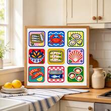 Healing Seafood Cross Stitch Kit 38x38cm [15x15 Inches] 11CT 9-Grid Cute Seafood Food Print Zero-Based Stress Relief DIY Home Decor Wall Hanging Handmade Gift - Multicolor - View 6