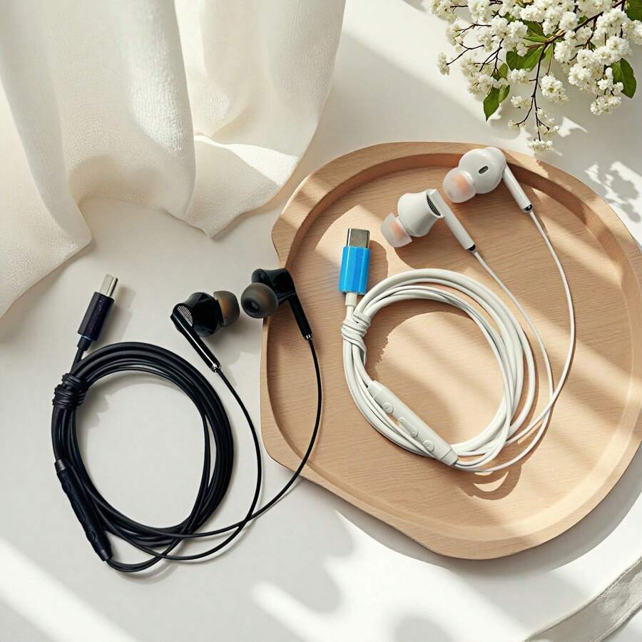 1pc Black/White New Digital Smart In-Ear Wired Earphones With Inline ...