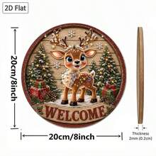 1pc 2D Flat Wooden Christmas Hanging Sign - Rustic Style Round Christmas Wall Decor, Decorated With Cute Reindeer, Snowy Christmas Tree, Gift Box, Snowflake And Light Patterns; Vintage Farmhouse Style Holiday Hanging Sign, Suitable For Front Door Decoration, Creating A Strong Holiday Atmosphere. - A - View 6
