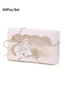 Gift For Her/Him 60pcs Set (20 Boxes + 20 Hemp Ropes + 20 Greeting Cards) Kraft Paper Packaging Gift Box, Transparent Window Muffin Gift Box, White, Pink And Brown Paper Boxes With Hemp Rope And Gift Tags, With Transparent Windows, For Weddings - View 9