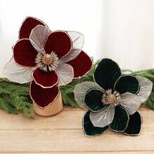 1pc Gold Powder Vintage Flocked Christmas Flower, Christmas Tree Decoration Artificial Plastic Flower, High-End Luxury Glitter Tree Top Magnolia Flower, Suitable For Party, Home Outdoor Decoration, Tabletop Decor, Window Display, Christmas Gift - Velvet Flower - View 12