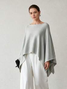 NiceArt Women's Autumn/Winter Vintage Off-Shoulder Cape Wool Blend Knit Top, Asymmetric Batwing Sleeve Sweater, Autumn Outfit, Social, Halloween - Grey - View 2