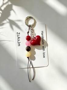 1pc Acrylic Colorful Beads Heart Decoration Keychain Keyring Bag Charm Pendant, Suitable For Wallet, Handbag And Other Bag Accessories Decoration - Multicolor - View 7