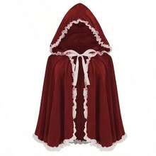 Satu Set Selendang Berkerudung Beludru Gaya Gotik Wanita, Selendang Merah untuk Peran Si Kecil Berkerudung Merah, Dipadukan dengan Tepi Renda Kontras, Cocok untuk Pesta Halloween dan Natal - MultiWarna - View 14