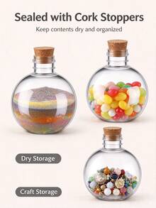 1-20PCS Transparent Plastic Spherical Wish Bottle. Suitable For Sand Art (Includes Cork Stopper), Party Decorations, "Magic Potions," DIY Crafts, Essential Oil Storage, Aquatic Plant Containers, Message-In-A-Bottle Displays, Star Wish Bottles. - Multicolor - View 4
