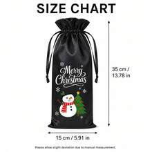 1/3/6PCS Christmas Wine Bottle Gift Box Bag - 15*35 Cm. A Red-Black-Green Three-Color Mixed Satin Drawstring Bag, Featuring Patterns Of Santa Claus, Snowmen And Reindeer. Suitable For Packaging Wine For Holiday Parties (All Styles Are Random) - One Size Fits All - View 2