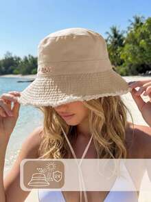 1pc Solid Color Metal Rhinestone LOVE Decor Tassel Bucket Hat, UV Protection Sun Hat, Suitable For Beach Vacation, Travel And Daily Street Wear - Love Bucket Hat - View 3