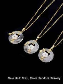 1pc Natural Stone Donut Pendant Necklace For Women Floral Branch Shell Flower Charm Round Gemstone Peace Donut Statement Jewelry Gift H973 - Necklace - View 16