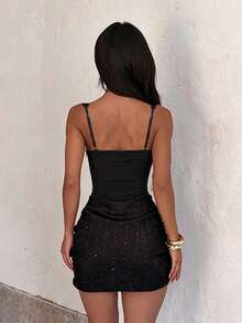1pc Solid Color Elegant Knit Fabric Backless Dress For Party, Birthday ...