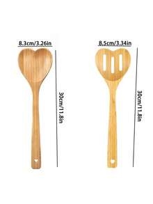1/3pcs Bamboo Wooden Kitchen Utensils, Heart-Shaped Bamboo Wooden Spoons, Hollow Bamboo Wooden Spoons, Heart-Shaped Spatula, Kitchen Stirring Spoon, Suitable For Cooking, Baking, Kitchen Cooking Tools - Mustard Yellow - View 8