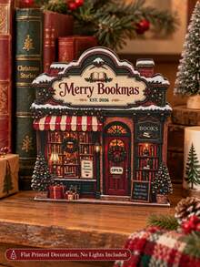 Printed Wooden Christmas Bookstore Desktop Decoration, Realistic 3D Holiday Storefront Sign, Holiday Coffee Shop Scene Ornament, Rustic Christmas Home Decor, Bookshelf Fireplace Countertop Decoration, Holiday Gift For Friends And Family, No Lights Included - Christmas Bookstore - View 11