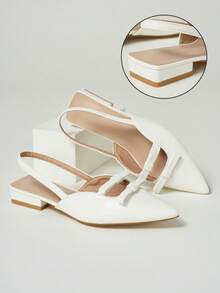 Women's Pointed Toe Double Bow Back Strap Flat Sandals, Fashion Hollow Out Outdoor - White - View 1