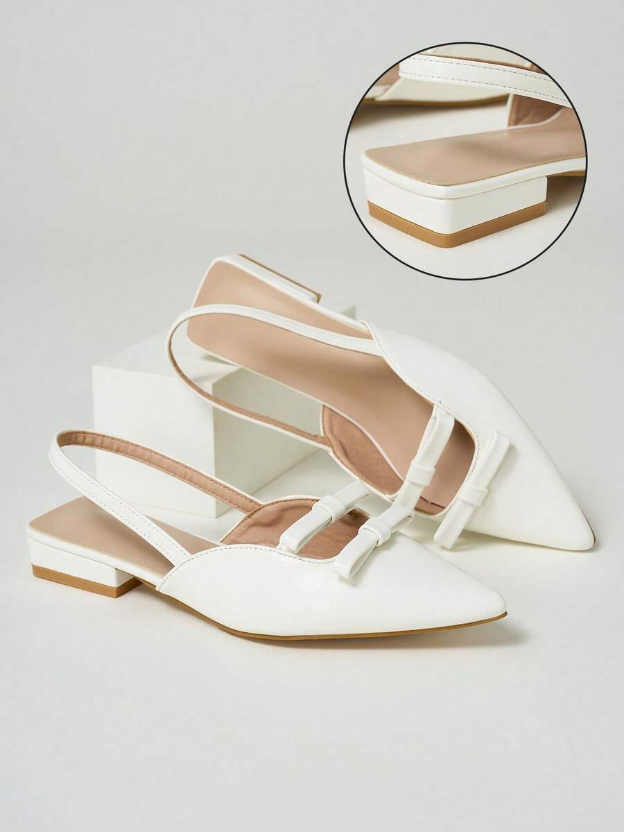 Women's Pointed Toe Double Bow Back Strap Flat Sandals, Fashion Hollow Out Outdoor - White - View 1
